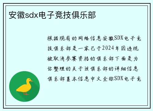 安徽sdx电子竞技俱乐部