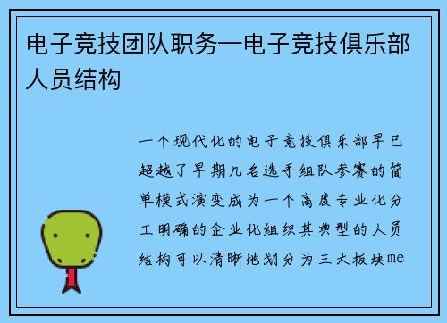 电子竞技团队职务—电子竞技俱乐部人员结构